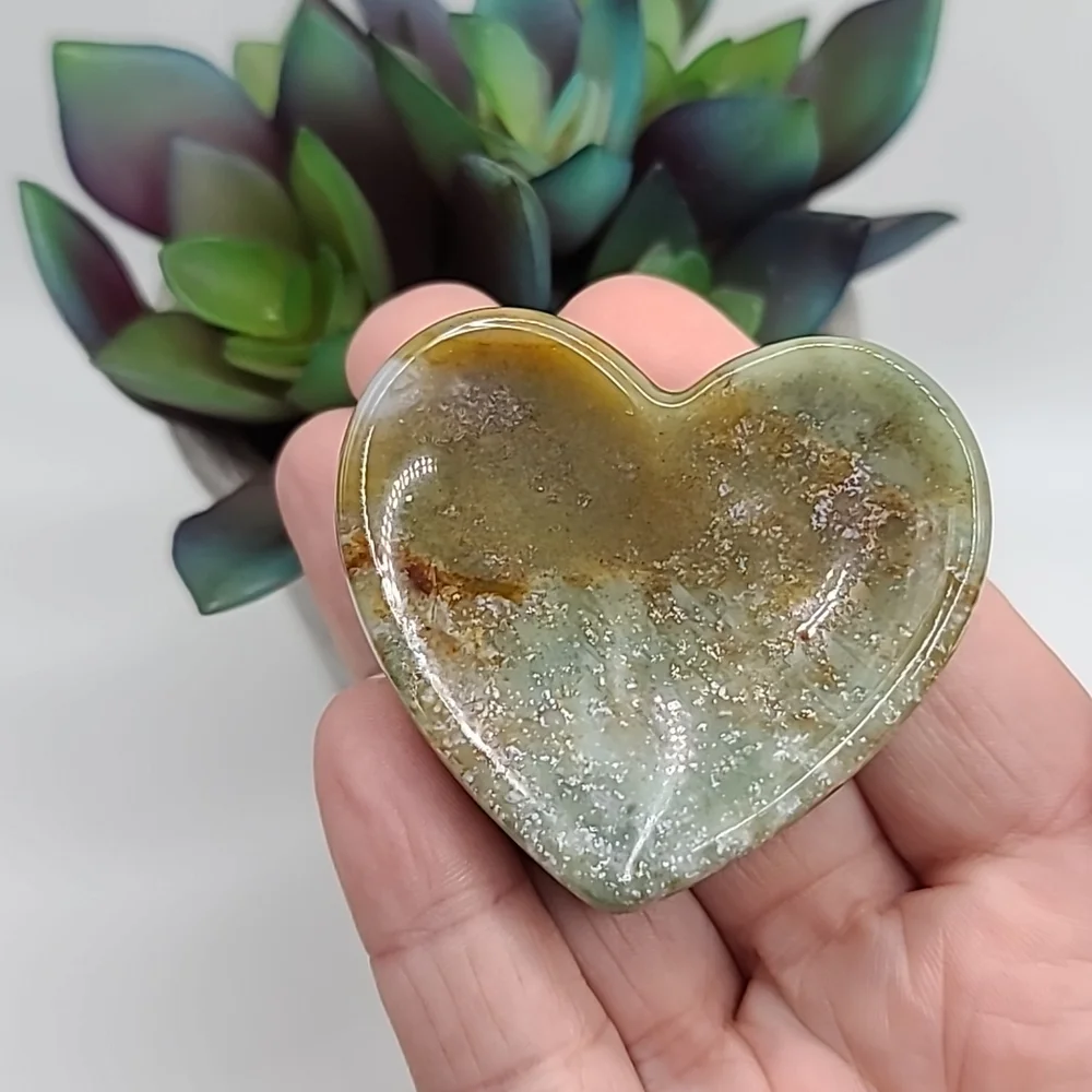 Natural Indian Moss Agate Heart Bowl D